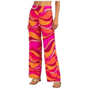 Trina Turk Pink Orange Wave-Print Swim Coverup Pants
